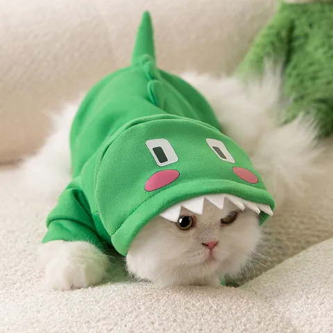 Cute Dinosaur Cat Dog Hoodie Autumn Winter Warm Fleece Pet Clothes Puppy Kitten Apparel