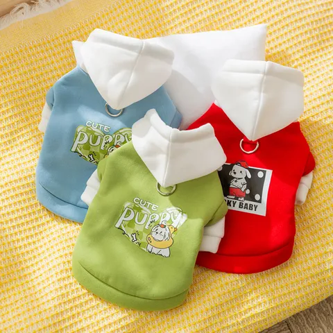 Pet Dog Hoodie Cute Cartoon Puppy Print Warm Fleece Winter Clothes Small Medium Dogs Cats Hooded Sweatshirt