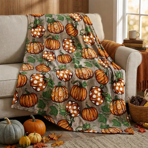 Retro Wood Grain Pumpkin Print Flannel Blanket Thanksgiving Decorative Throw Blanket Soft Warm Bed Blanket For Living Room