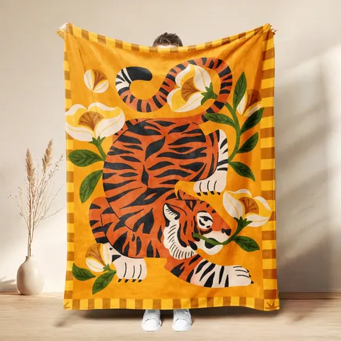 Cute Tiger Flannel Blanket Digital Print Ins Style Soft Warm Fleece Throw Blanket For Sofa Bed Nap Home Decor
