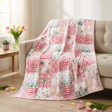 Spring Summer Flannel Blanket Pink Floral Patchwork Soft Plush Warm Fleece Blanket For Sofa Bed Rest Home Textile