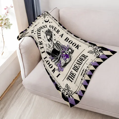 Gothic Skull Reader Flannel Blanket Soft Warm Throw Blanket Cartoon Printed Bedding Blanket For Home Living Room Decor