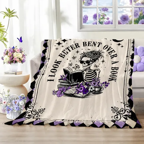Gothic Skull Reader Flannel Blanket Soft Warm Throw Blanket Cartoon Printed Bedding Blanket For Home Living Room Decor