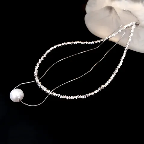 Minimalistischer Legierung Mehrschichtige Schlüsselbein Kette Halskette Mit Perle Und Zerkleinerten Silber Perlen Modeschmuck Für Damen