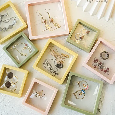 Tragbare Schwebende Schmuck Aufbewahrungsbox Anti-Oxidation Transparente Folie Gehäuse Ohrringe Halskette Armband Display Box Organizer