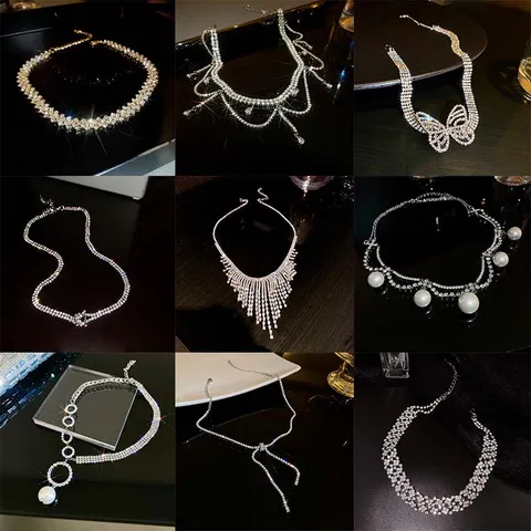 Mode Legierung Strass Choker Halskette Frauen Luxus Kristall Geometrisch Kragen Halskette Party Schmuck Geschenk