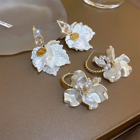 Süße Künstliche Perle Blütenblatt Blumen Ohrstecker 925 Sterlingsilber Ohrstecker-Stift Vergoldet Strass Blatt Damen Schmuck