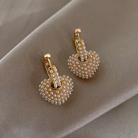 Französische Vintage Kupfer Künstliche Perle Creolen Ohrringe Elegante Vergoldete Strass Herz Blumen Schleife Ohrhänger Für Damen Schmuck Geschenk