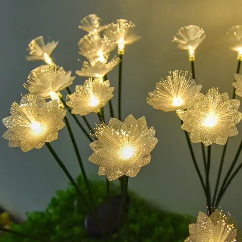 Luce Solare LED Fiore di Ciliegio per Giardino Esterno Impermeabile Lampada Paesaggistica in Fibra Ottica Decorazione per Feste