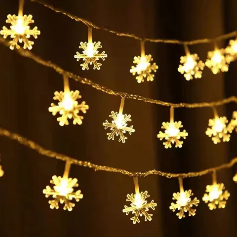LED Snowflake String Lights Festive Christmas Tree Hanging Decor Warm White Colorful Fairy Lights Party Indoor Outdoor Lighting
