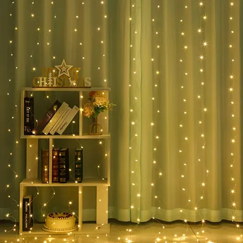 LED Copper Wire Curtain Light USB Remote Control 8 Modes String Lights For Christmas Holiday Home Party Decoration