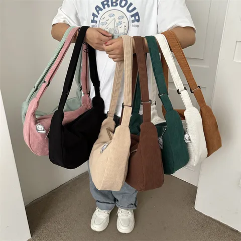 Casual Minimalist Corduroy Crossbody Bag For Women Solid Color Hobo Shoulder Bag Daily Fashion Handbag