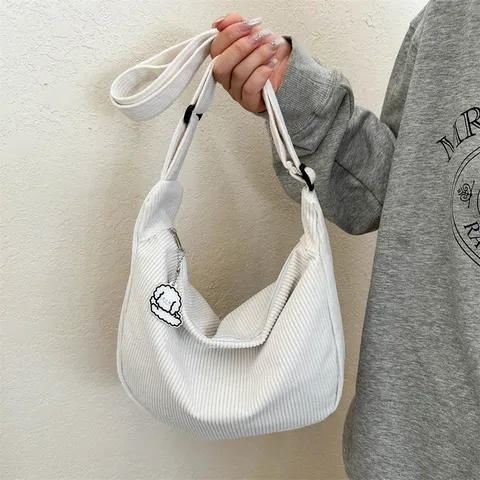 Casual Minimalist Corduroy Crossbody Bag For Women Solid Color Hobo Shoulder Bag Daily Fashion Handbag
