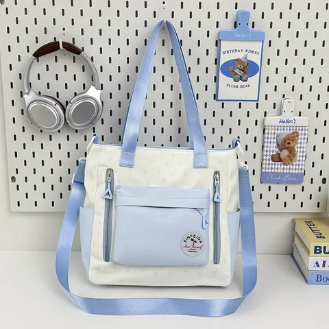 Large Capacity Canvas Tote Bag Womens Color-Blocking Star Pattern Shoulder Bag Casual Daily Commute Handbag