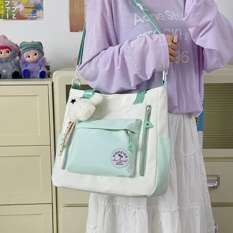 Large Capacity Canvas Tote Bag Womens Color-Blocking Star Pattern Shoulder Bag Casual Daily Commute Handbag