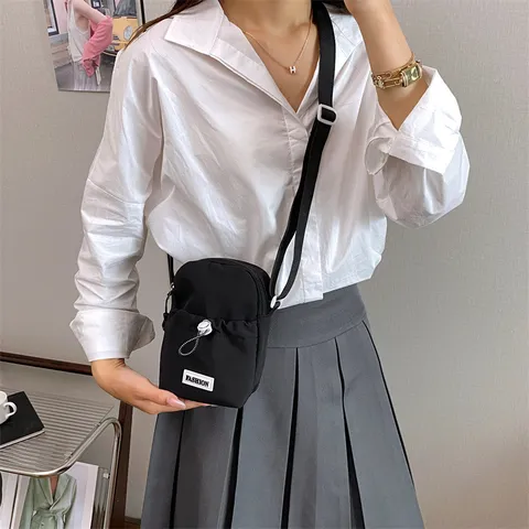 Damen Mini Umhängetasche Nylon Lässig Einzigartige Farbe Handy Tasche Mode Kordelzug Schultertasche Kleine Handtasche
