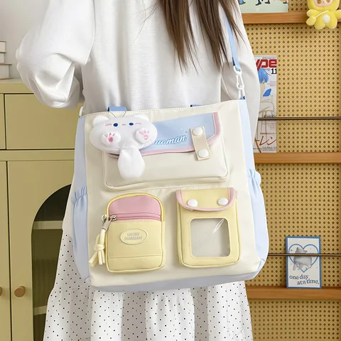 Preppy Style Canvas Shoulder Bag Large Capacity Casual Student Tote Bag