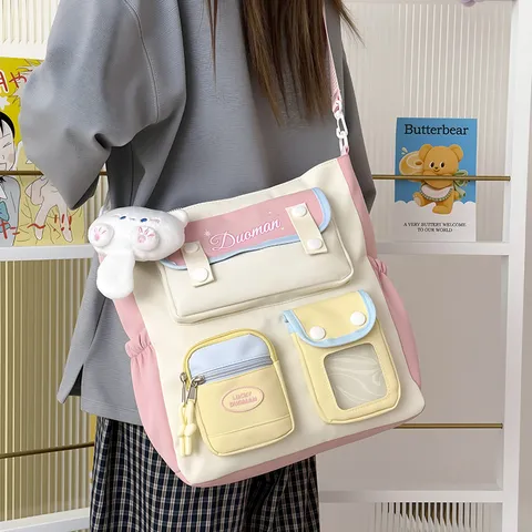 Preppy Style Canvas Shoulder Bag Large Capacity Casual Student Tote Bag