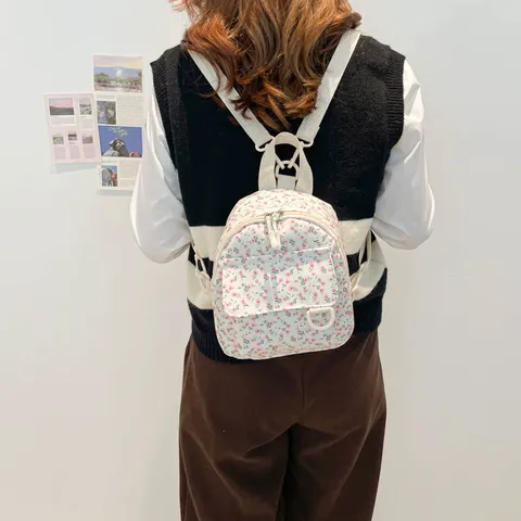Damen Casual Segeltuch Rucksack Kleine Blumen Schule Büchertasche Reise Tagesrucksack Leichte Wasserdichte Tasche