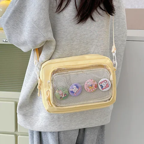 Nylon Crossbody Bag Transparent Ita Bag Sweet Clear Pocket Shoulder Bag With Badges Casual Daypack