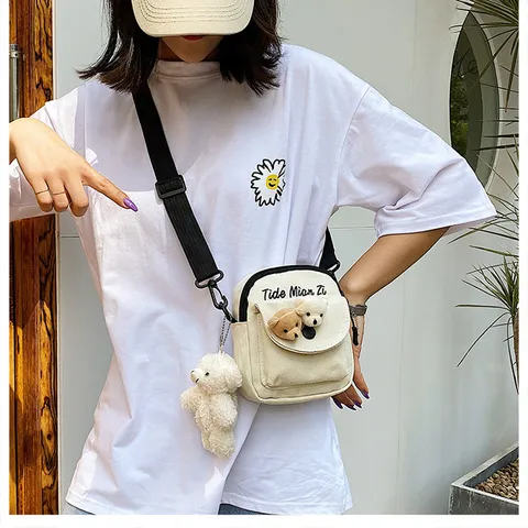 Canvas Small Crossbody Bag Women Fashion Letter Casual Versatile Shoulder Bag