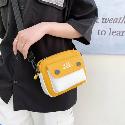 Women Fashion Canvas Crossbody Bag Casual Colorblock Shoulder Bag Small Messenger Bag With Cute Pendant Daily Purse