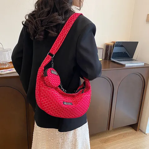 Women Casual Composite Fabric Crossbody Bag Large Capacity Dumpling Shoulder Bag Urban Minimalist Commute Hobo Bag