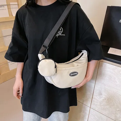 Canvas Crossbody Bag Casual Crescent Chest Bag Fashion Lightweight Shoulder Bag With Mini Coin Purse For Women Men