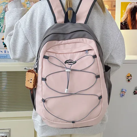 Large Capacity Nylon Backpack Casual Urban Minimalist Travel School Bookbag Colorblock Laptop Backpack For Women