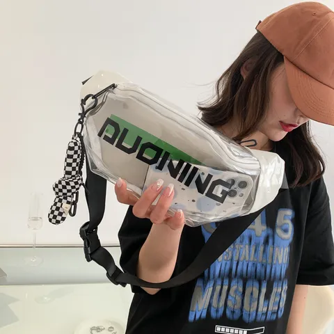 Fashion Casual Transparent PVC Waist Bag Women Streetwear Clear Crossbody Chest Bag