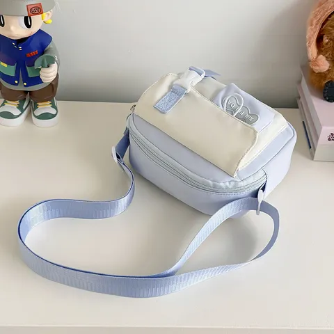 Women Casual Nylon Crossbody Bag Color Block Small Square Shoulder Bag Cute Student Phone Bag With Pendant