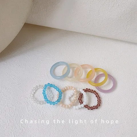 Minimalistischer Harz Geometrischer Ring Transparenter Perlen Elastischer Fingerring Damen Mode Tägliches Schmuckzubehör