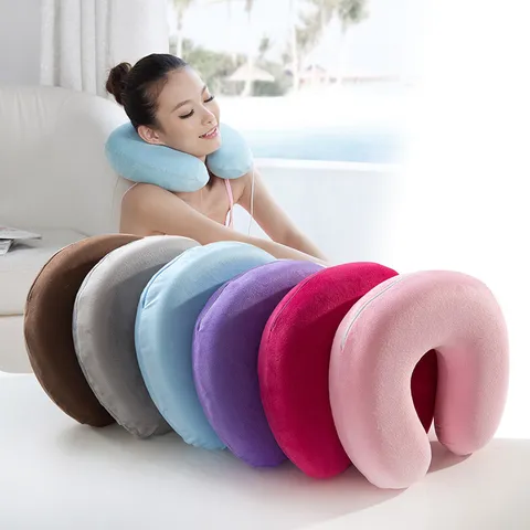 Oreiller de Voyage en Mousse à Mémoire de Forme Coussin de Cou Souple Ergonomique en Forme de U pour Voiture Avion Bureau Sommeil Maison
