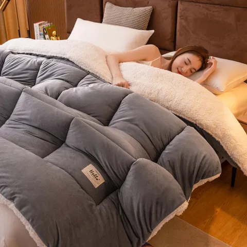 Thickened Milk Velvet Winter Quilt Warm Fleece Duvet Core Soft Cozy Bedding Blanket For Home Bedroom Dormitory