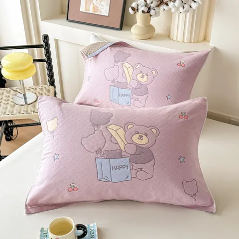 100% Cotton Gauze Pillow Towel Pair Jacquard Double Layer Soft Breathable Bedding Pillow Cover Home Bedroom