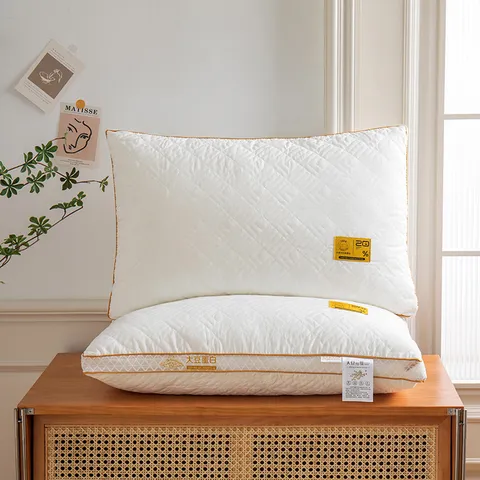 Soybean Protein Fiber Pillow Neck Support Ergonomic Bed Pillow Quilted Soft Breathable Bedding Pillow Core For Adults