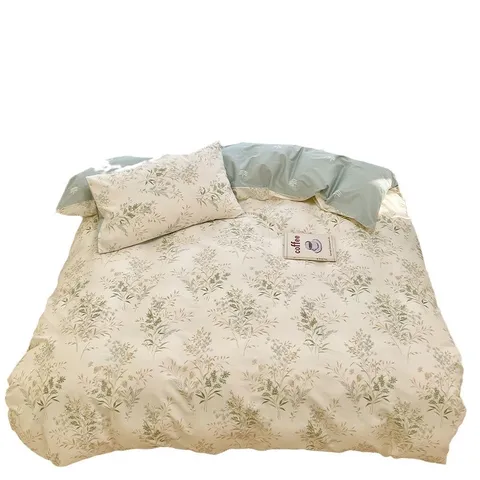 Parure de Lit 4 Pièces en Pur Coton Imprimé Floral Botanique Doux et Respirant Drap Housse Housse de Couette Taies d'Oreiller