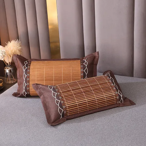 Summer Cooling Ice Silk Bamboo Buckwheat Pillow Breathable Adult Rectangular Neck Support Sleep Pillow Home Bedding