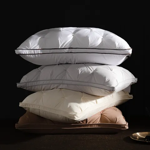 Hotel Quality White Goose Feather Pillow Pure Cotton Twist Pleated Bed Pillow Standard Size for Home Hotel Sleeping Comfort