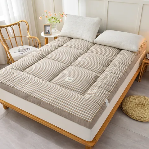 Matelas Tatami Épaissi Maison Dortoir Lit Double Doux Matelassé Polyester Carreaux Surmatelas Chambre Literie