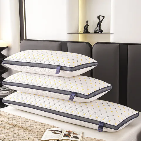 Soft Long Pillow Insert Couple Sleeping Body Pillow Polyester Geometric Grid Breathable Neck Support Bed Pillow