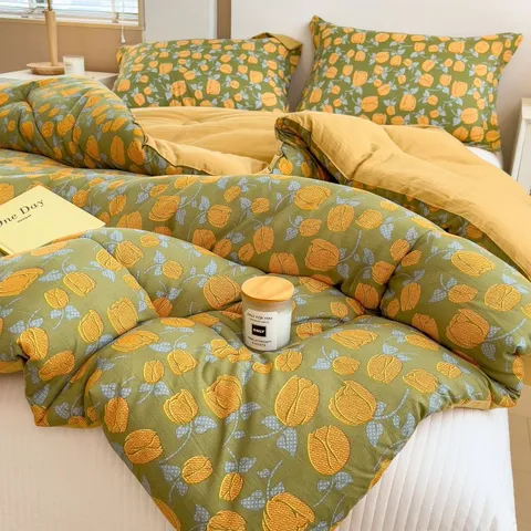 Double Layer Gauze Winter Quilt Four Season Universal Quilt Core Floral Printed Warm Bedding Quilt Core