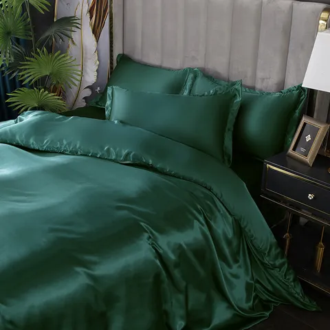Ice Silk Bedding Set Solid Color Duvet Cover Fitted Sheet Bed Sheet Pillowcases Luxurious Silky Soft Bedroom Bed Linens