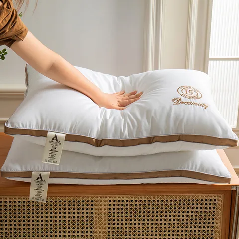 Hotel Star Level Anti Collapse Pillow Core Polyurethane Fiber Fill White Pillow With Piping Embroidery Home Bedroom Bedding