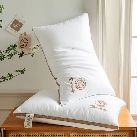 Hotel Star Level Anti Collapse Pillow Core Polyurethane Fiber Fill White Pillow With Piping Embroidery Home Bedroom Bedding