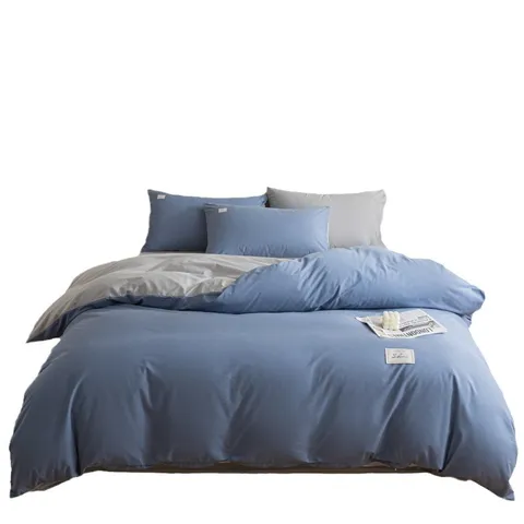 Pure Cotton Washed Cotton Bedding Set Modern Minimalist Two Tone Duvet Cover Bed Sheet Bed Linens Home Bedroom