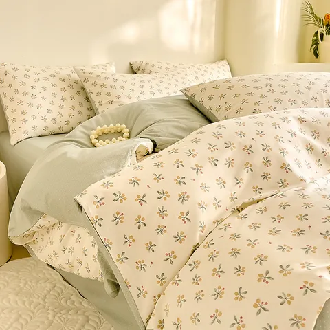 Pure Cotton Bedding Set Cute Floral Cartoon Printed Soft Comfortable Bed Sheet Duvet Cover Pillowcases Home Bedroom