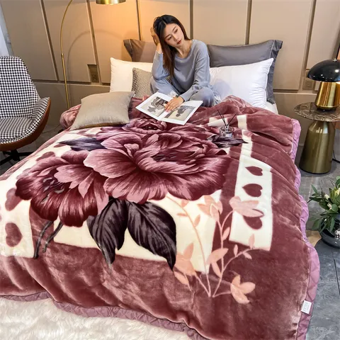 Winter Raschel Velvet Blanket Thickened Warm Floral Printed Bed Blanket Home Cover Blanket