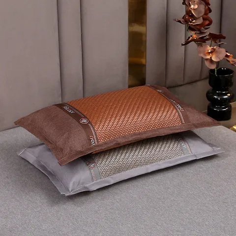 Summer Cooling Ice Silk Bamboo Buckwheat Pillow Breathable Adult Rectangular Neck Support Sleep Pillow Home Bedding