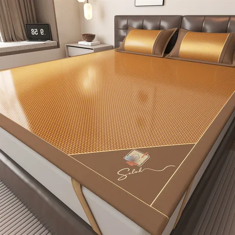 Summer Ice Silk Rattan Mat Foldable Dormitory Pillowcase Bed Sheet Style Breathable Air Conditioning Mat Bedding